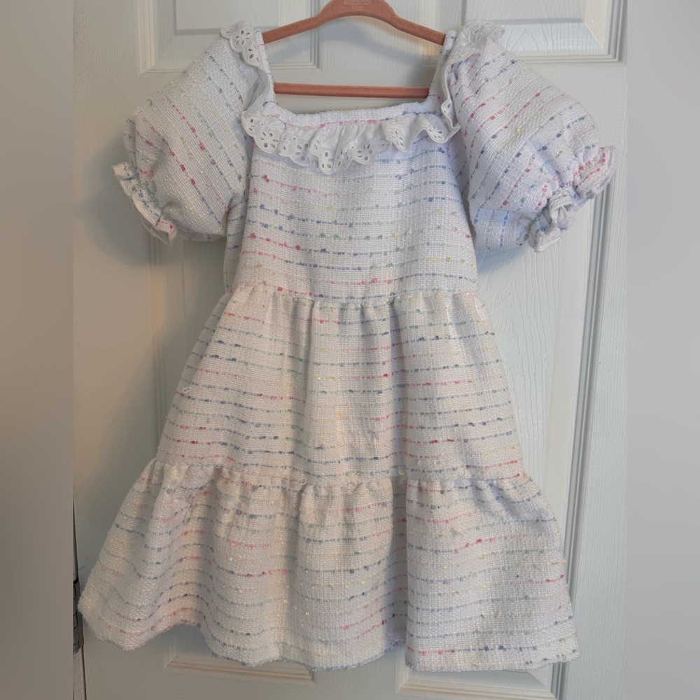 Tweed eyelet trim dress